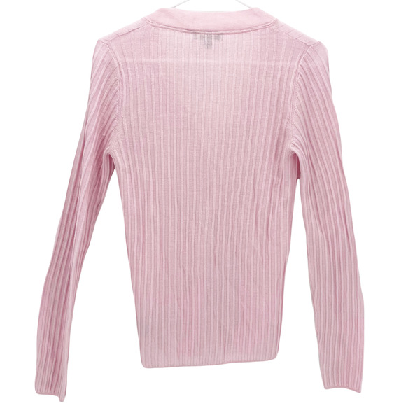 Saks Fifth Avenue Women's Pale Pink Wool Ribbed V Neck Cardigan Sweater Small - Picture 2 of 4